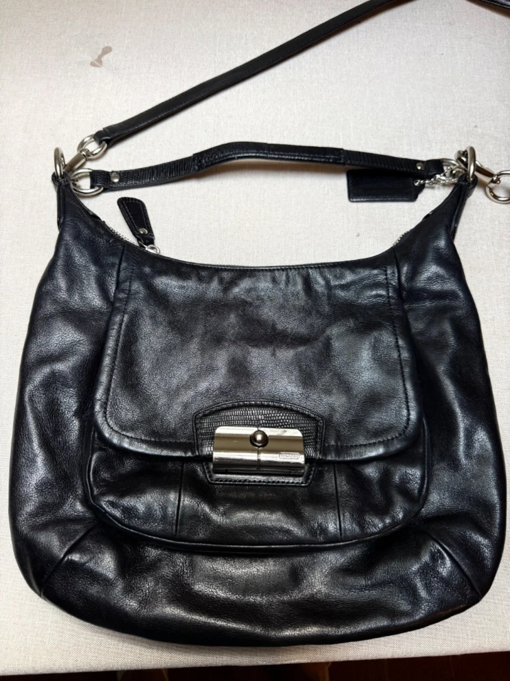 Coach Kristin Black Leather Hobo Bag Purse Handbag With Silver Trim